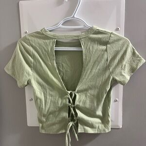 Sage Green Short Sleeve Crop Tie Front Top